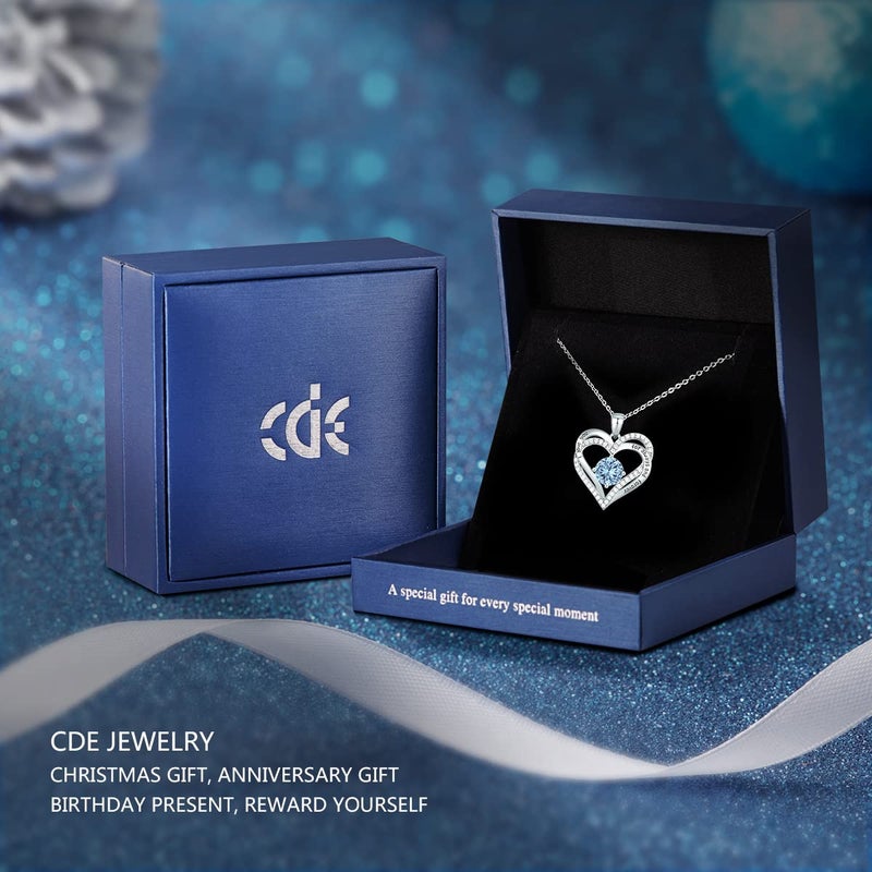 CDE Valentine's Day Gift Forever Love Heart Necklaces for Women, Wedding Anniversary, Birthday Mothers Day Christmas Day Gifts for Mom, Mother, Wife, friend, S925 Silver Jewelry with Birthstone Pendant - Image 4